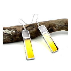 Boucles d'Oreilles Rectangle Lilas & jaune