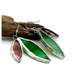 Boucles d'Oreilles Duo feuille verte et lilas
