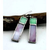 Boucles d'Oreilles Rectangle lilas et vert