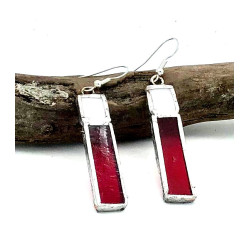 Boucles d'oreilles rectangle bicolore blanc et rouge