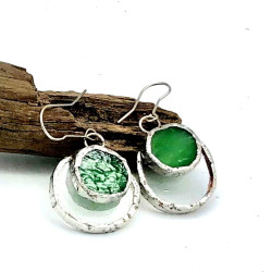 Boucles d'oreilles duo pastille vert et transparent