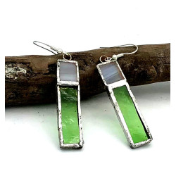 Boucles d'oreilles rectangle bicolore blanc et vert