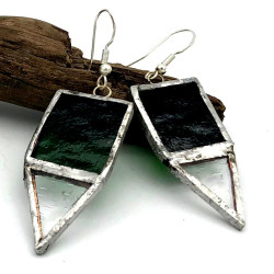 Boucle d'oreilles en verre flèche bicolore Vert foncé et transparent