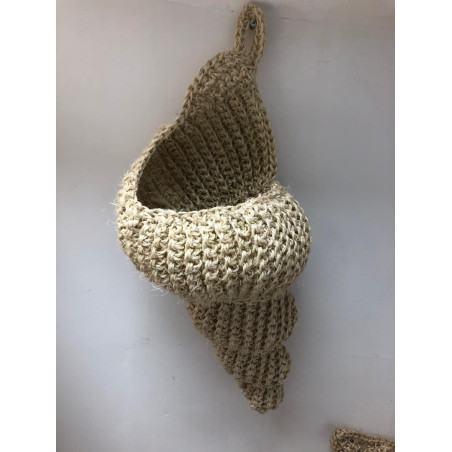 Corbeille coquillage  à suspendre en corde sisal