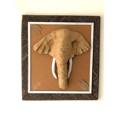 Tableau éléphant en papier mâché et carton recyclé