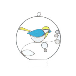 Mésange en verre bleue et jaune
