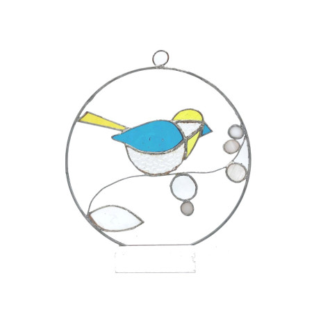 Mésange en verre bleue et jaune