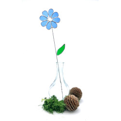 Marguerite en verre bleu clair et blanc