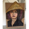 Portrait de femme asiatique en carton recyclé