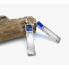 Boucles d'oreille en verre bleu foncé et blanc