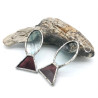Boucles d'oreilles en verre en forme de poisson prune foncé transparent et bleu gris marbré transparent