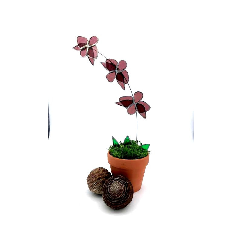 Orchidée en verre dans un pot en terre cuite (hauteur 35 cm)
