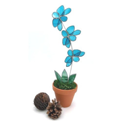Orchidée en verre dans un pot en terre cuite (hauteur 39 cm)