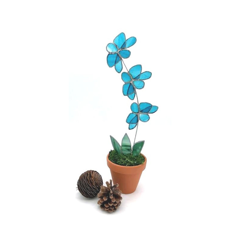 Orchidée en verre dans un pot en terre cuite (hauteur 39 cm)