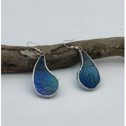 Boucles d’oreilles gouttes bleu irisé