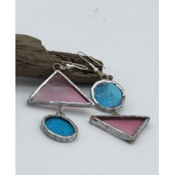 Boucles d’oreilles rose et bleu pastel recyclées