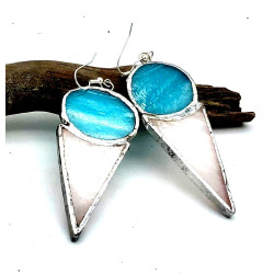 Boucles d'oreilles cornet bleu clair et blanc