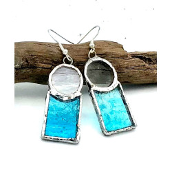 Boucles d'oreilles Quille bicolore transparent et bleu clair