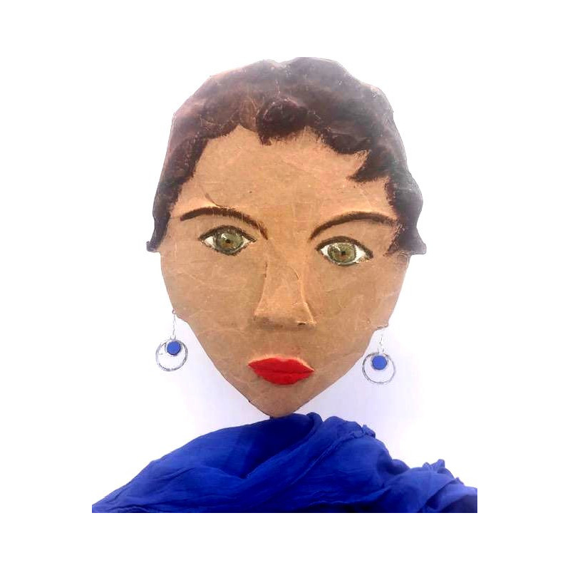 Boucles d'oreilles pastille bicolore bleu et transparent
