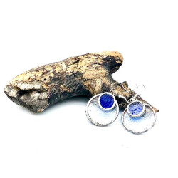 Boucles d'oreilles pastille bicolore bleu et transparent