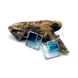 Duo grands carrés bleu clair et transparent vagues