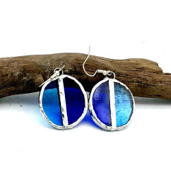 Boucles d'oreilles ovales bicolores bleu foncé et bleu clair