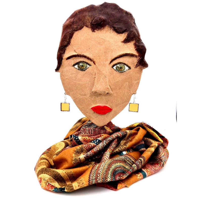 Boucles d'oreilles rectangle jaune  clair