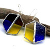 Boucles d'Oreilles Hexagone Bicolore Bleu foncé & jaune