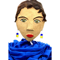Boucles d'Oreilles Duo Carré Bleu Foncé et jaune