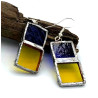 Boucles d'Oreilles Duo Carré Bleu Foncé et jaune